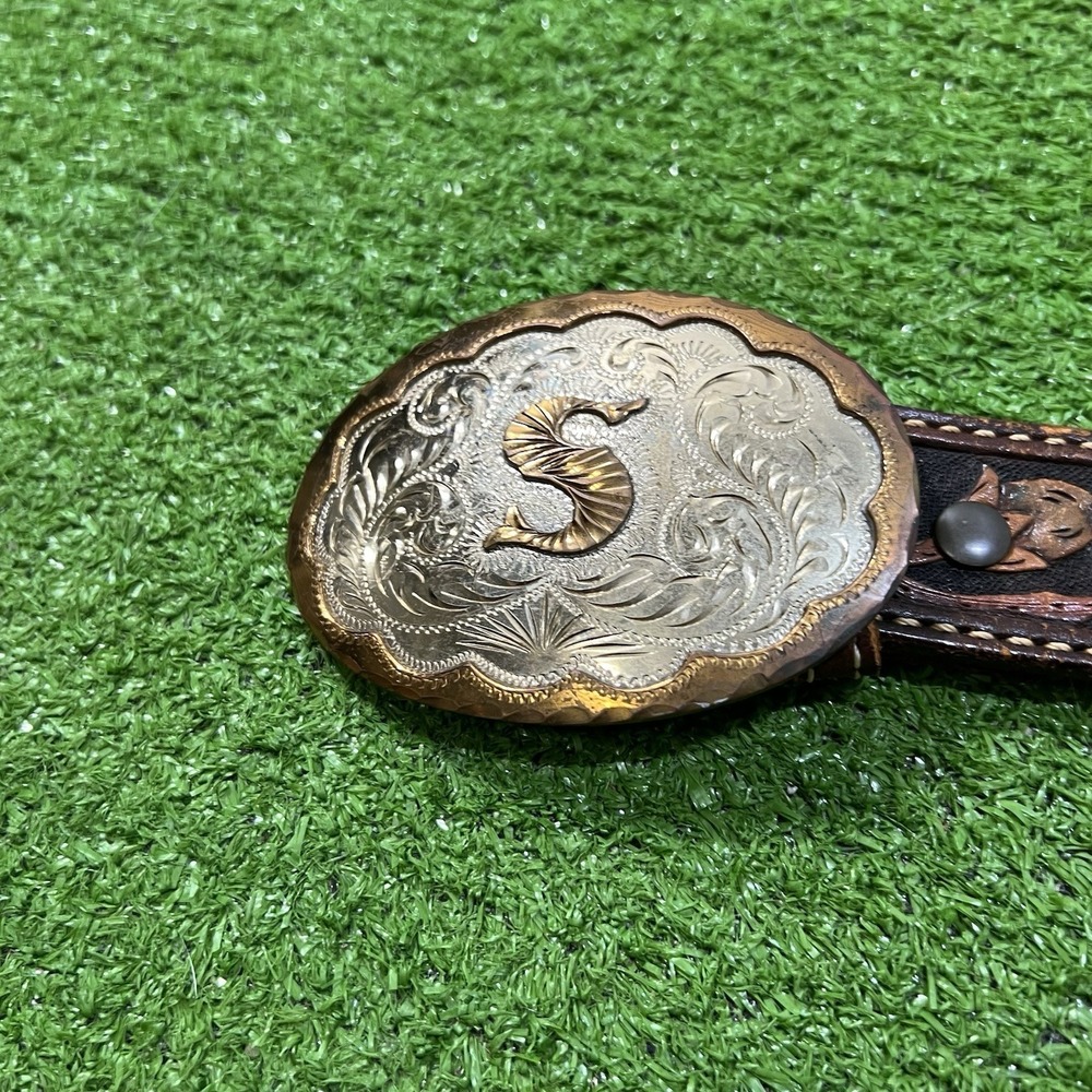 Vintage Monogram Belt Buckle "S" Wil Aren USA Made 60s Silver Brass Custom Belt